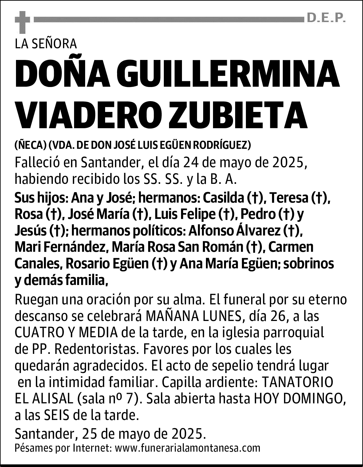 DOÑA GUILLERMINA VIADERO ZUBIETA