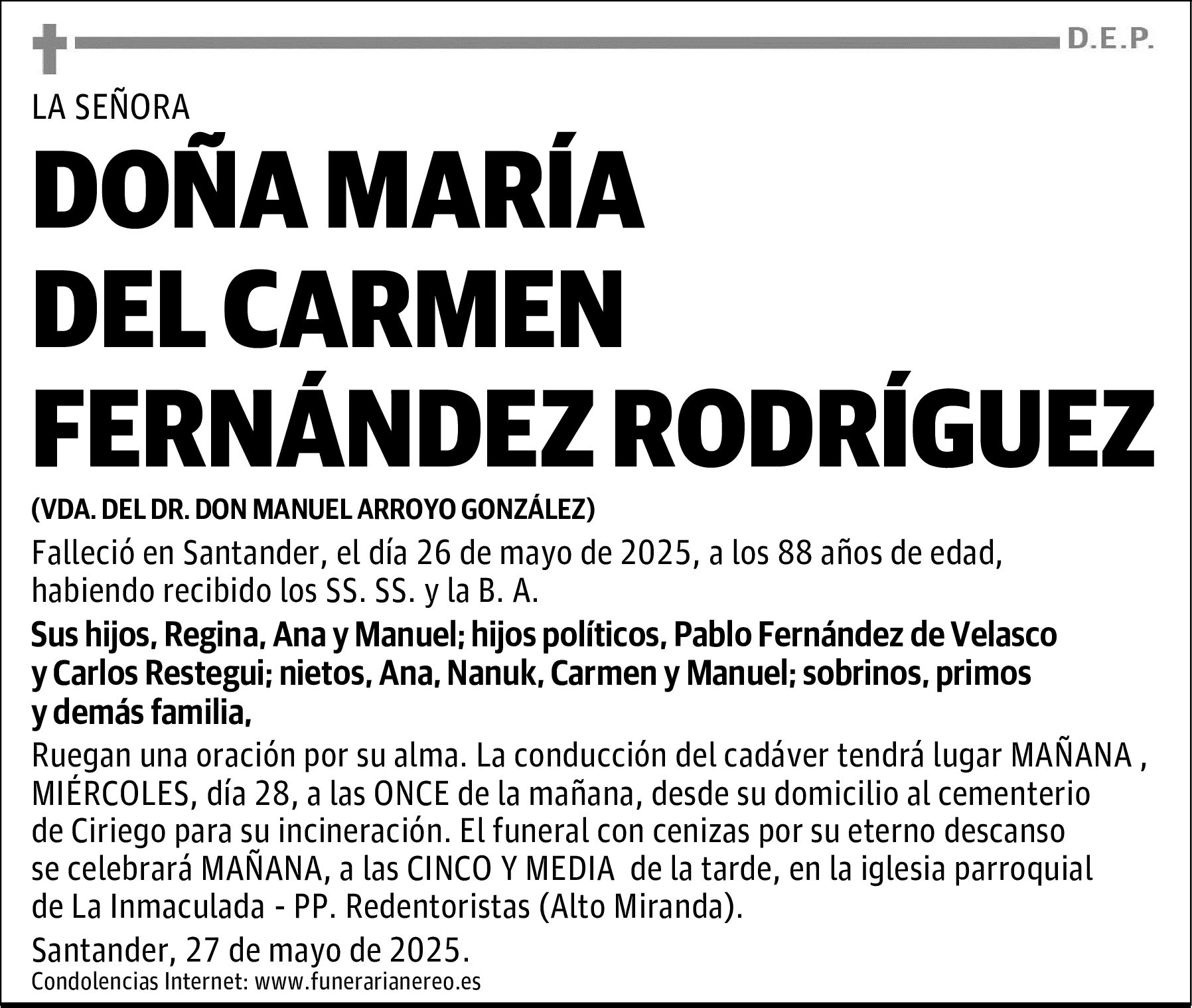 DOÑA MARÍA DEL CARMEN FERNÁNDEZ RODRÍGUEZ