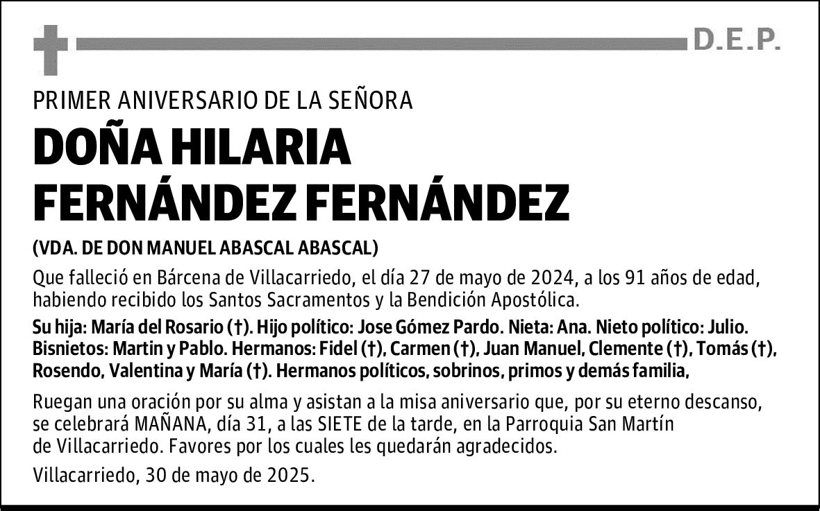 DOÑA HILARIA FERNÁNDEZ FERNÁNDEZ