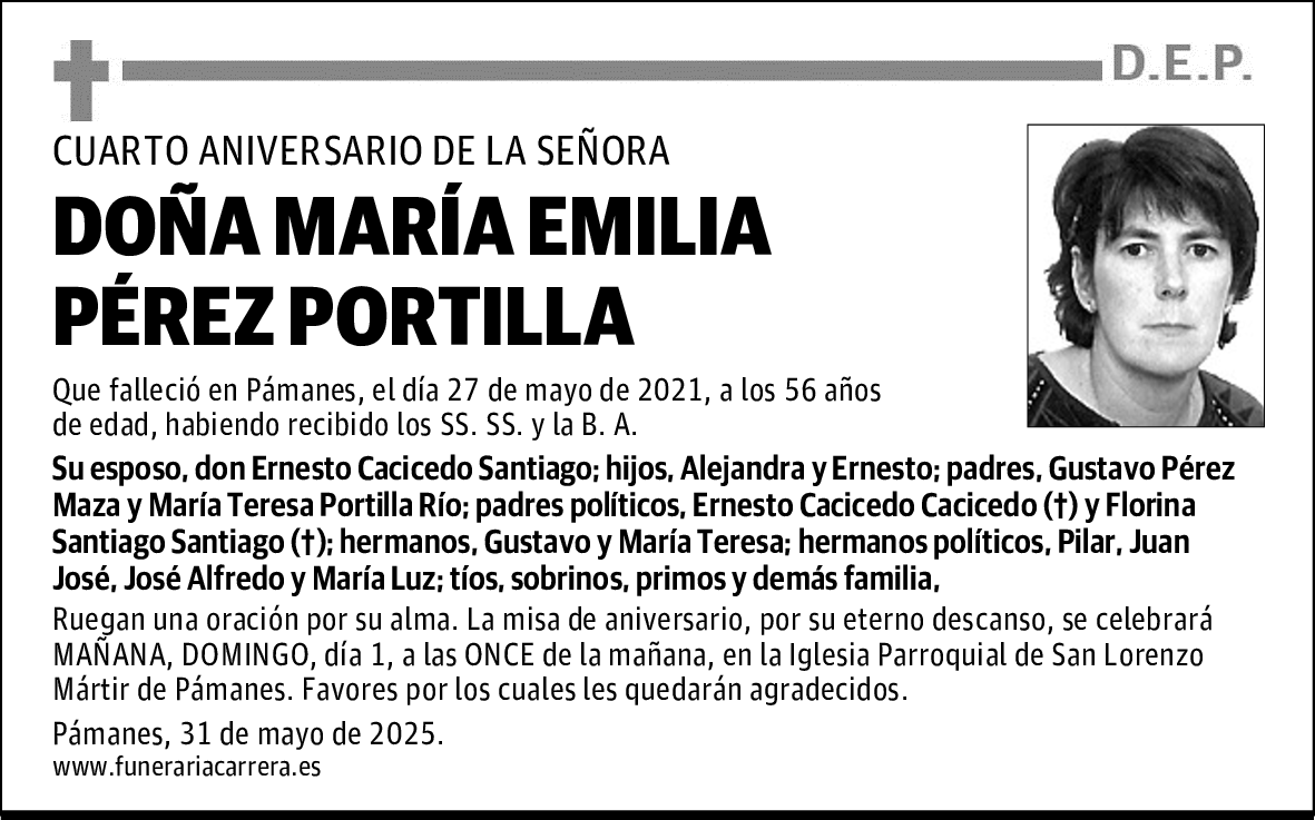 DOÑA MARÍA EMILIA PÉREZ PORTILLA