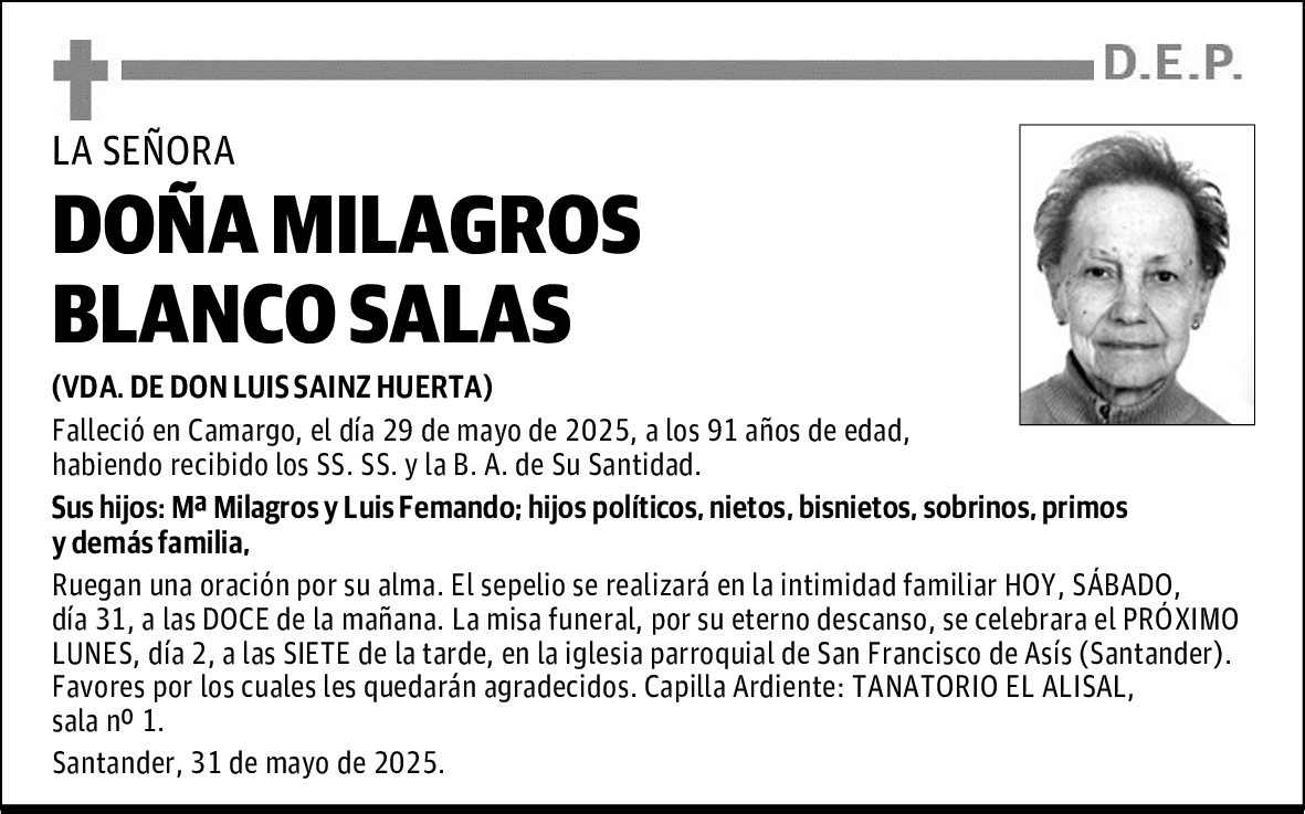 DOÑA MILAGROS BLANCO SALAS