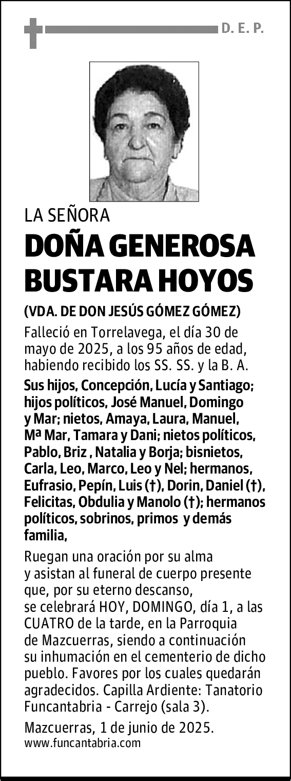 DOÑA GENEROSA BUSTARA HOYOS