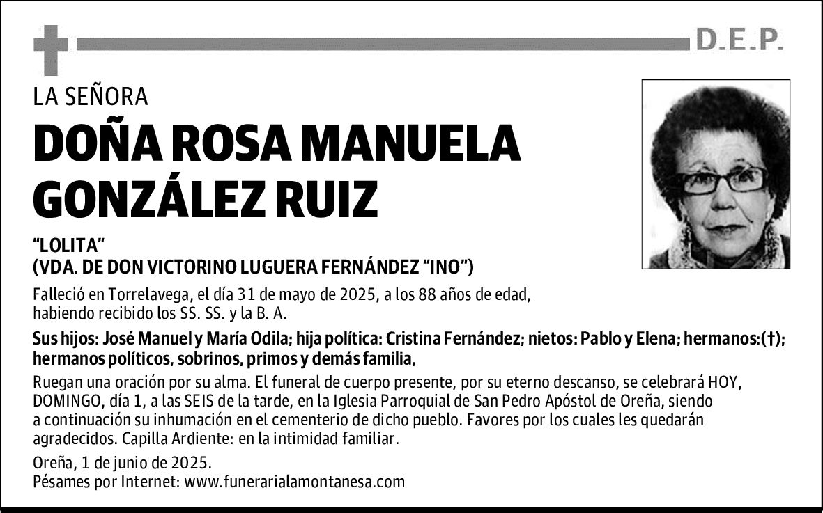 DOÑA ROSA MANUELA GONZÁLEZ RUIZ