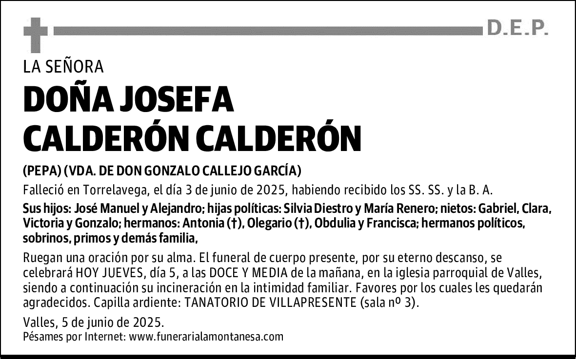 DOÑA JOSEFA CALDERÓN CALDERÓN