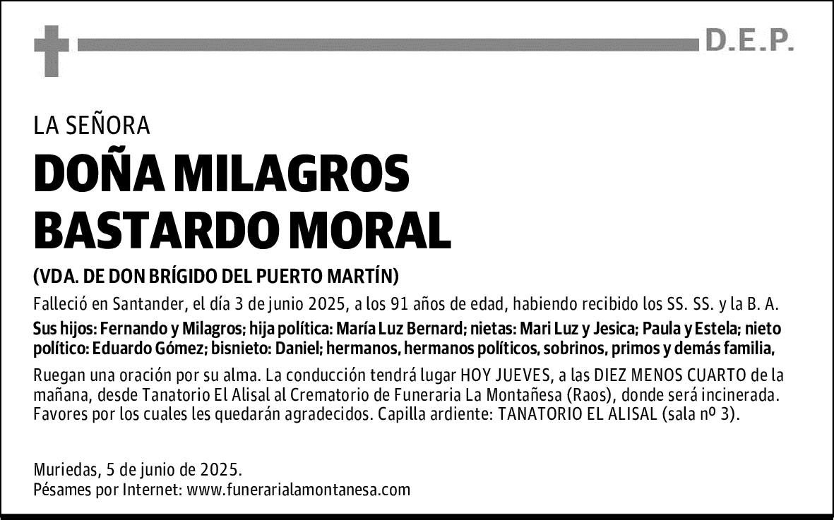 DOÑA MILAGROS BASTARDO MORAL