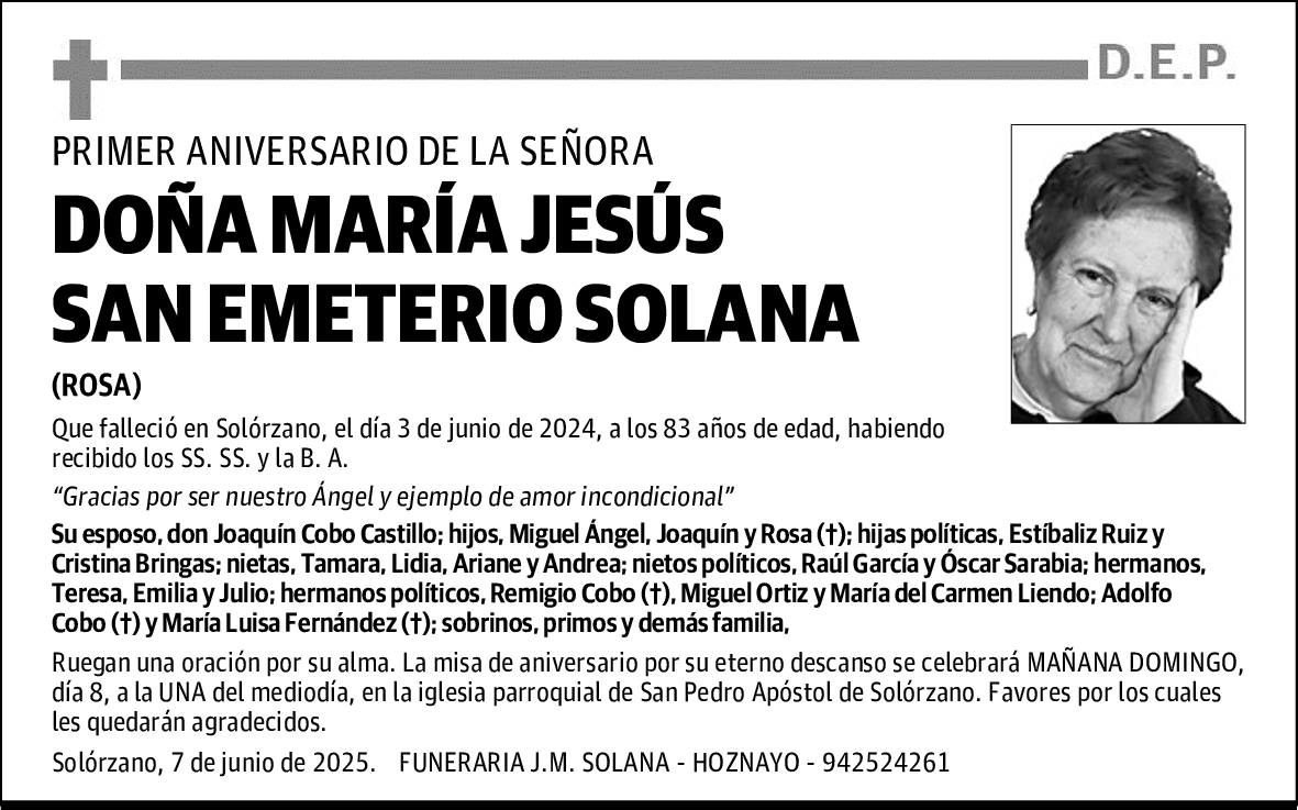 DOÑA MARÍA JESÚS SAN EMETERIO SOLANA
