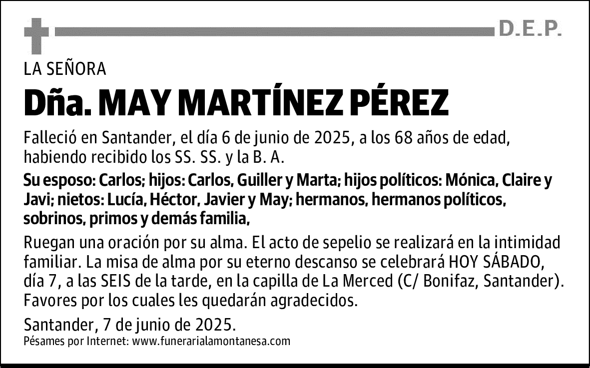 Dña. MAY MARTÍNEZ PÉREZ