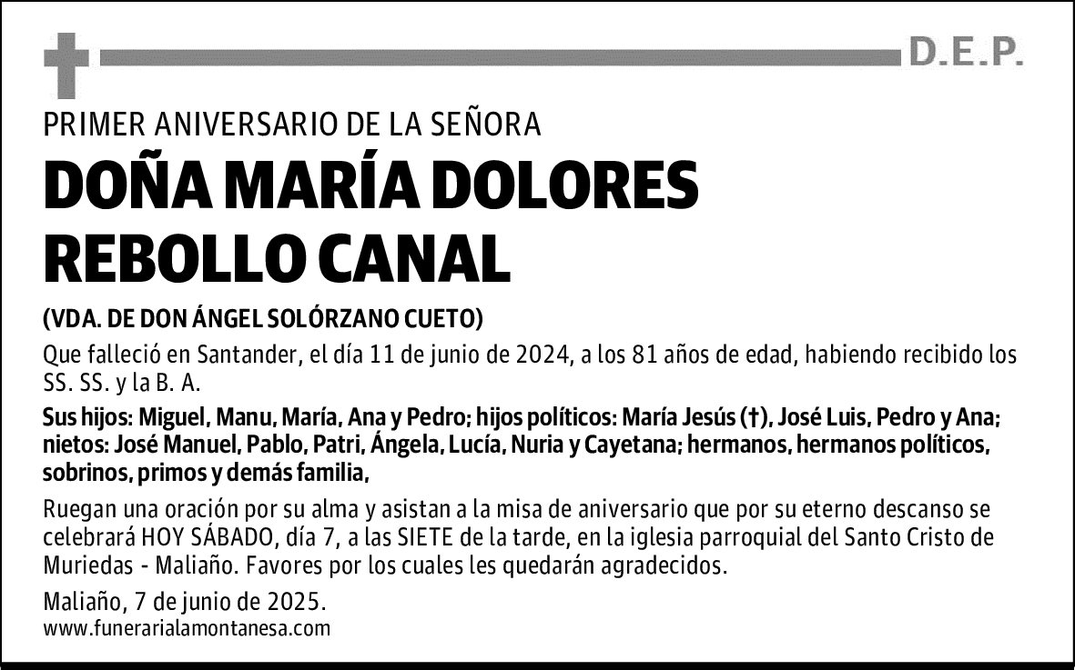 DOÑA MARÍA DOLORES REBOLLO CANAL
