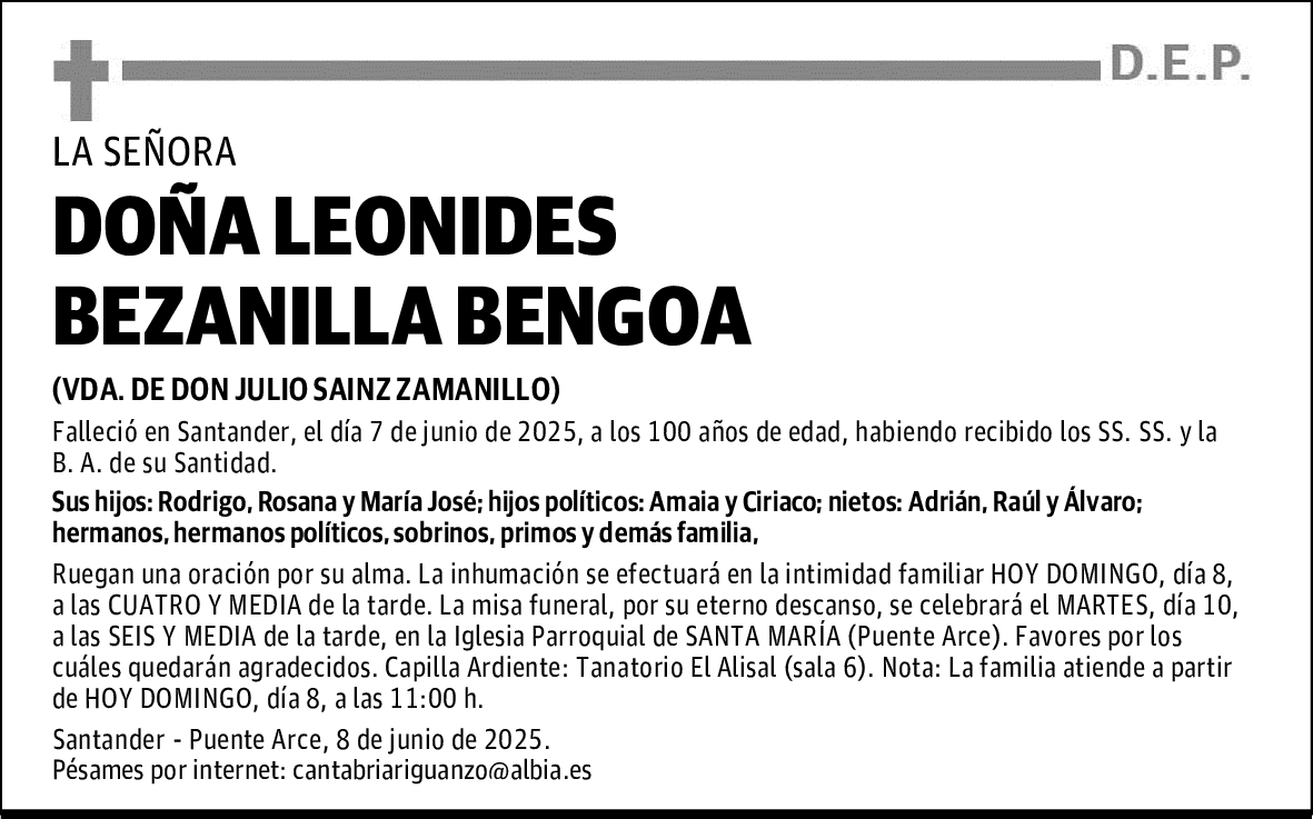 DOÑA LEONIDES BEZANILLA BENGOA