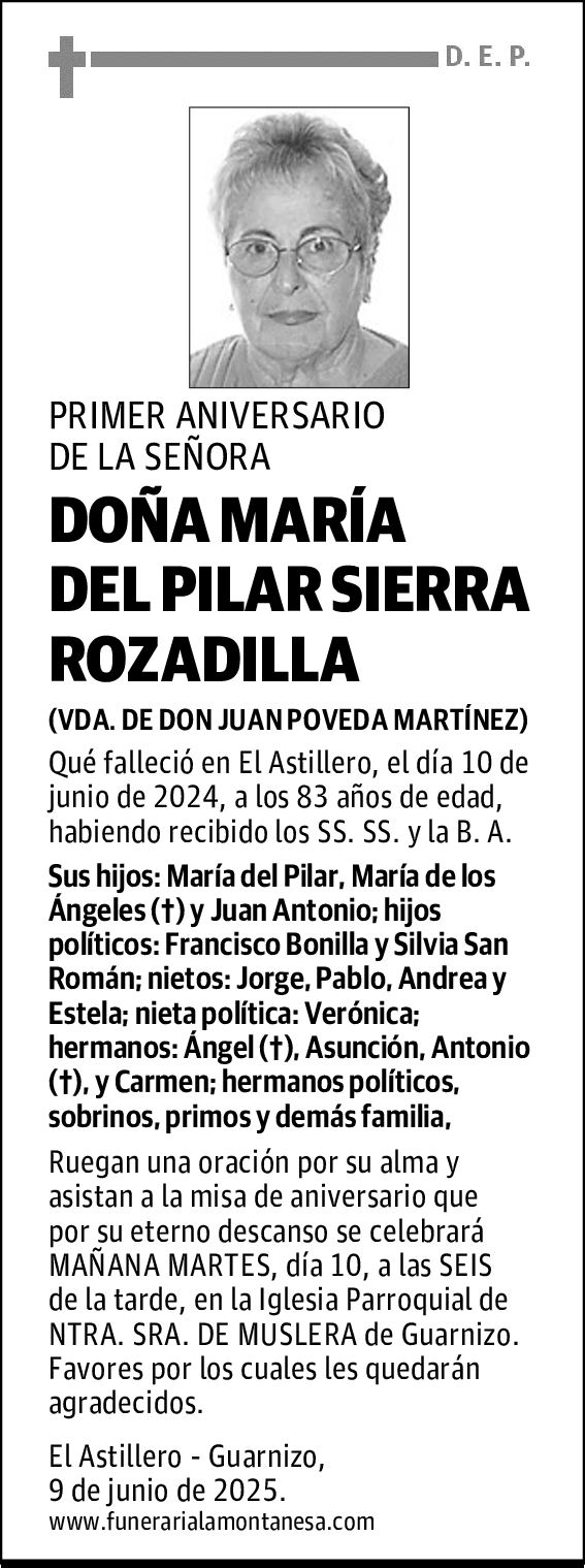 DOÑA MARÍA DEL PILAR SIERRA ROZADILLA