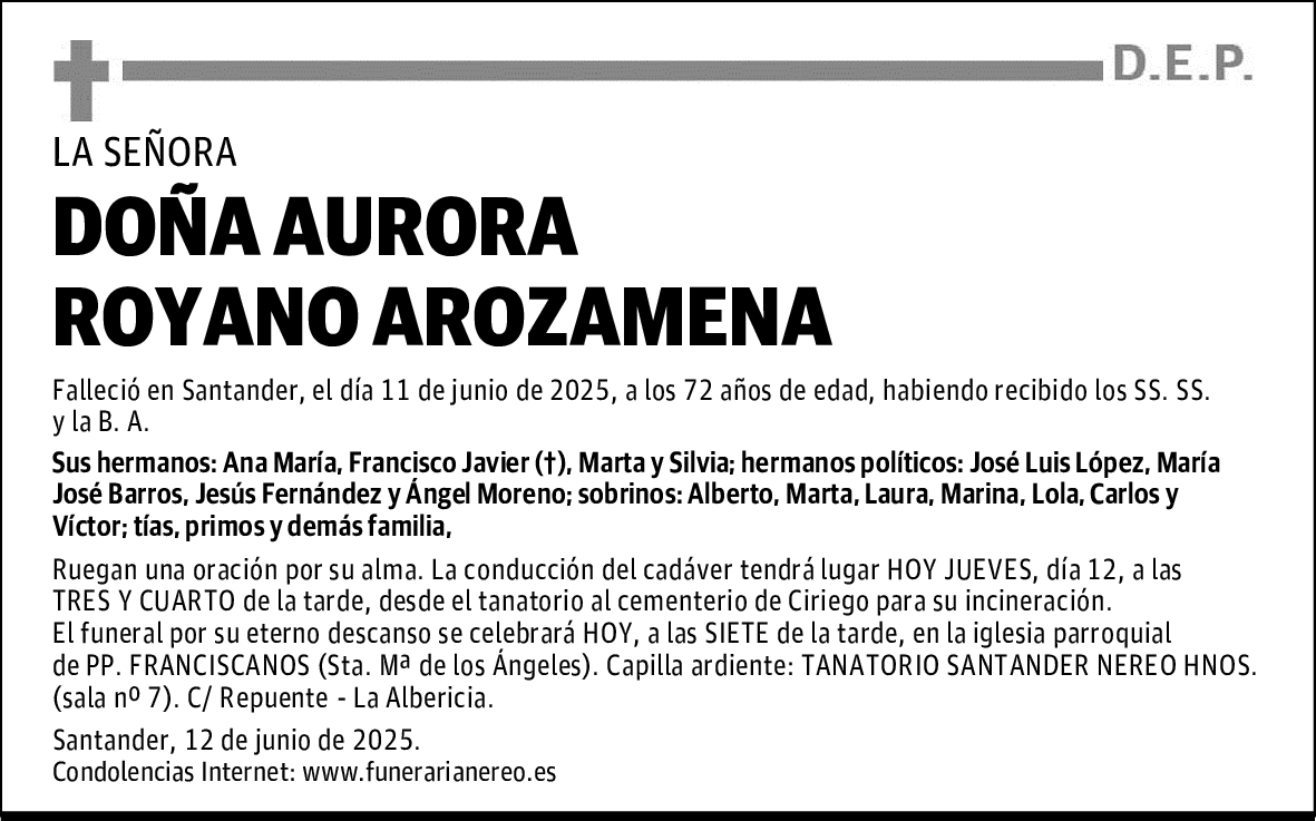 DOÑA AURORA ROYANO AROZAMENA