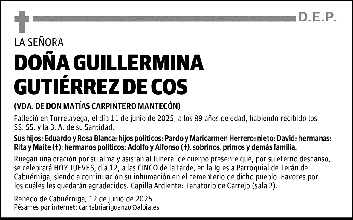 DOÑA GUILLERMINA GUTIÉRREZ DE COS