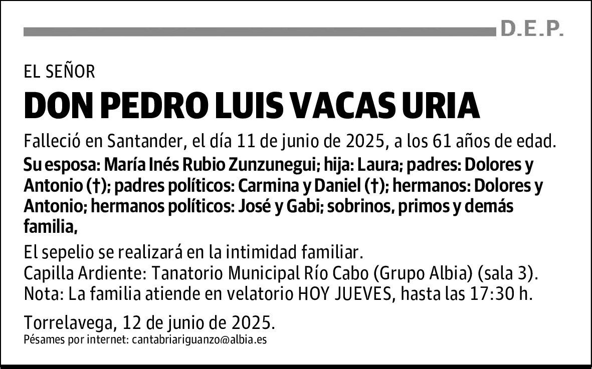 DON PEDRO LUIS VACAS URIA