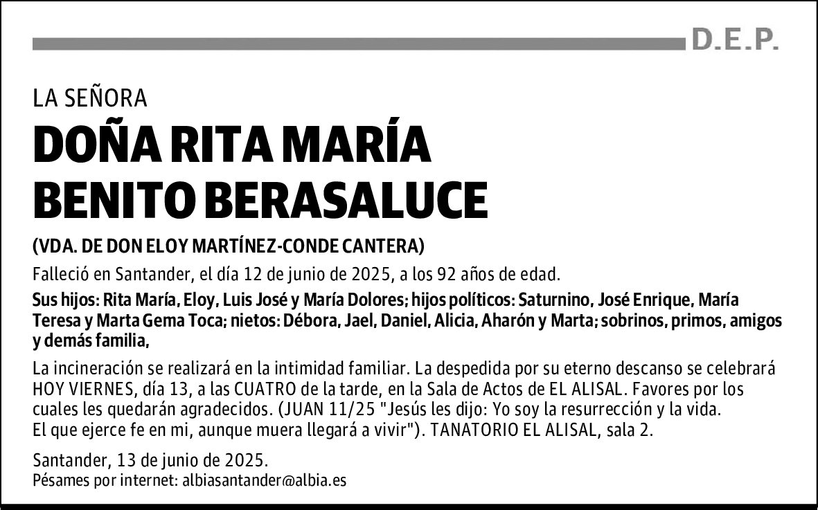 DOÑA RITA MARÍA BENITO BERASALUCE