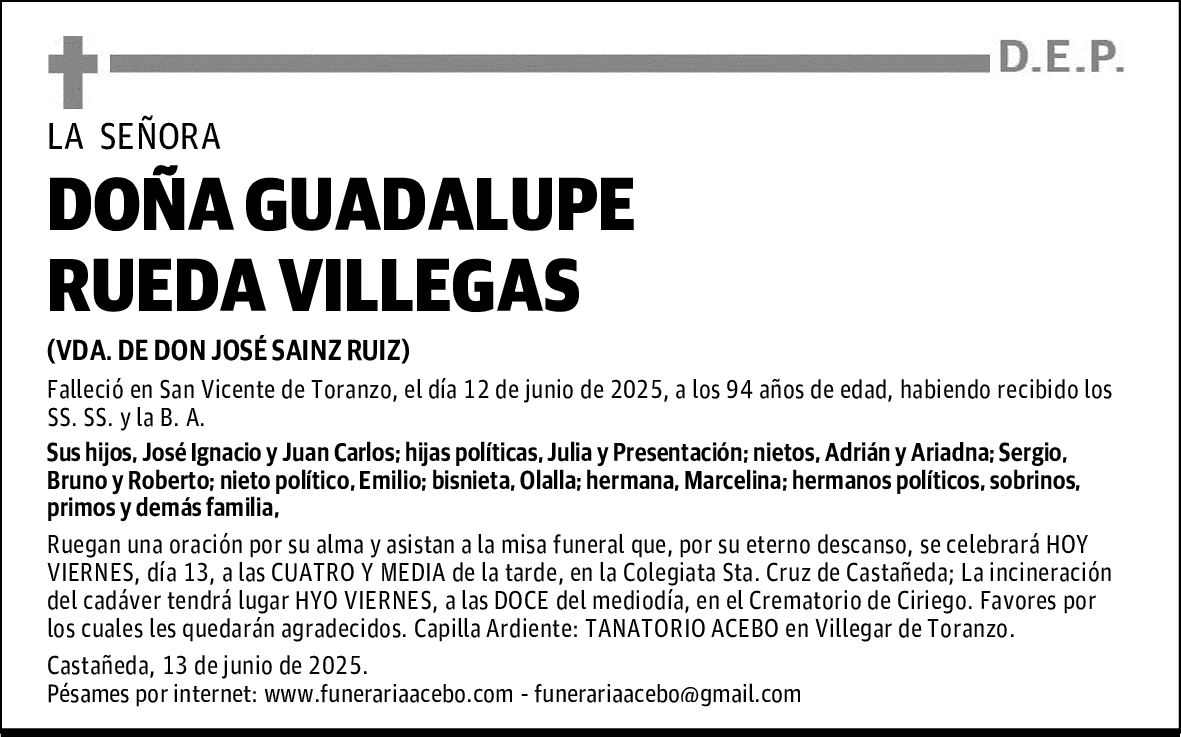 DOÑA GUADALUPE RUEDA VILLEGAS