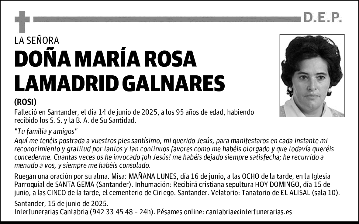 DOÑA MARÍA ROSA LAMADRID GALNARES
