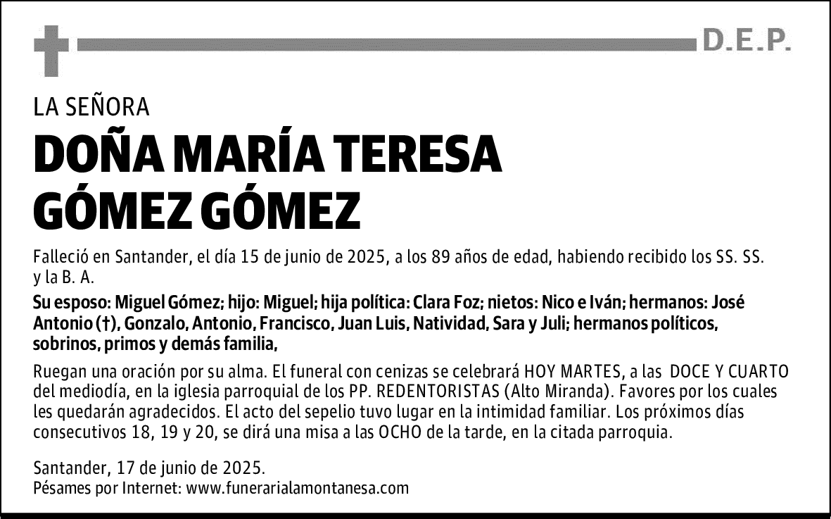 DOÑA MARÍA TERESA GÓMEZ GÓMEZ