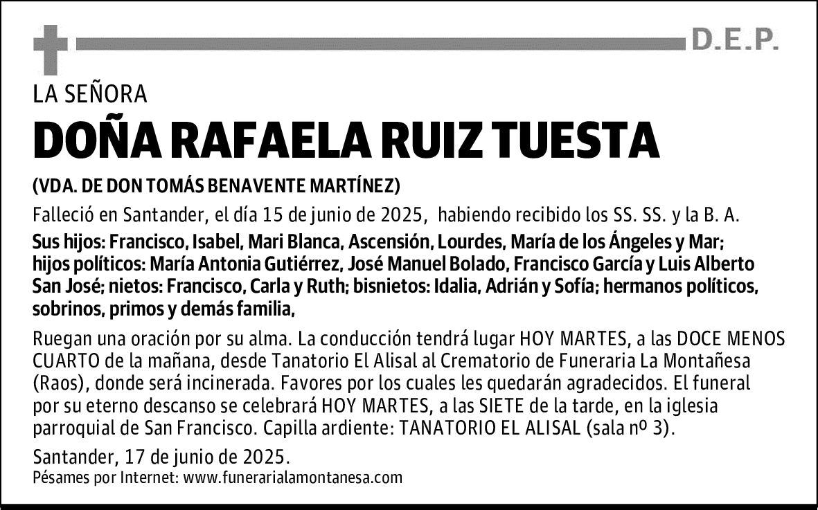 DOÑA RAFAELA RUIZ TUESTA