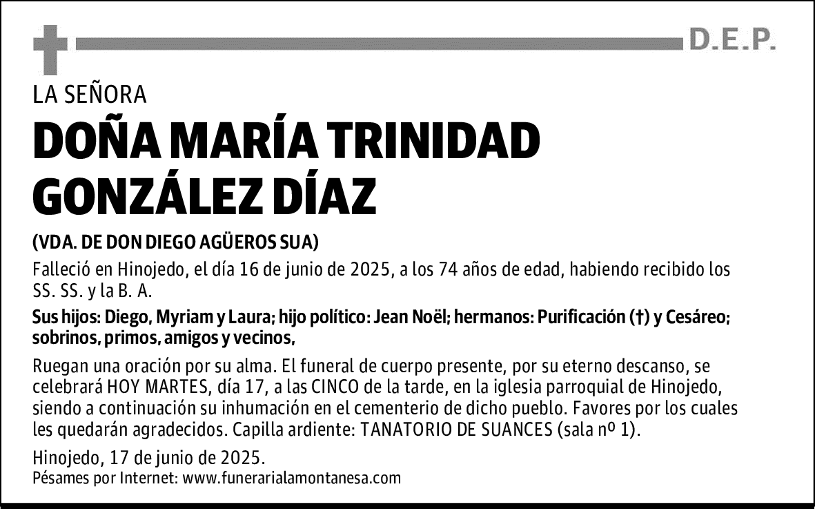 DOÑA MARÍA TRINIDAD GONZÁLEZ DÍAZ