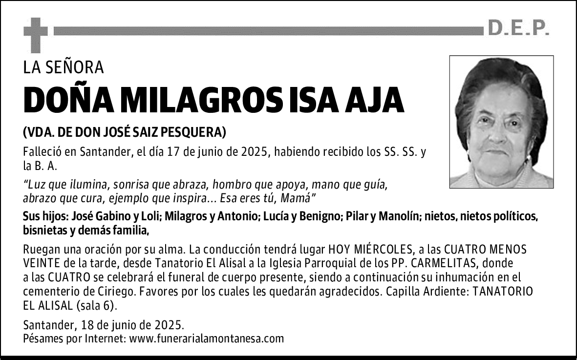 DOÑA MILAGROS ISA AJA