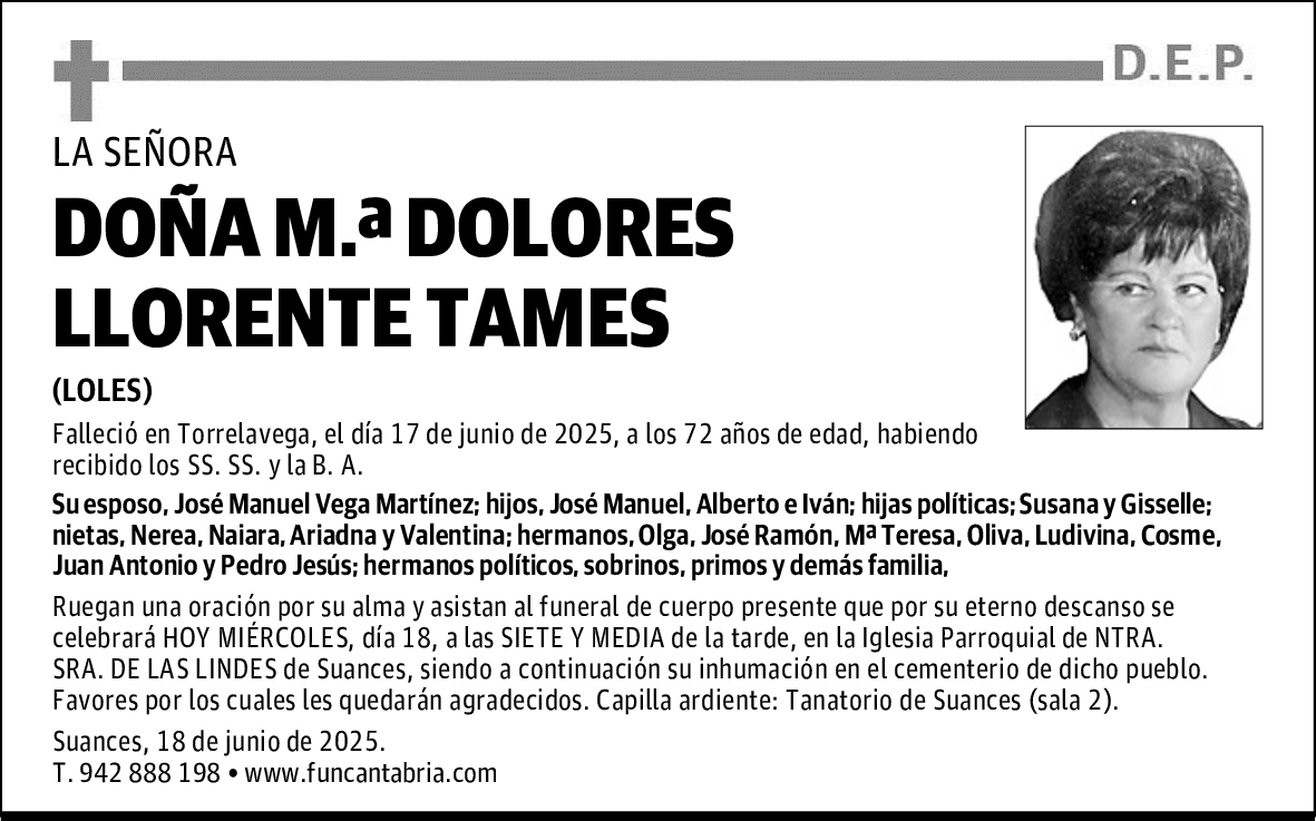DOÑA M.ª DOLORES LLORENTE TAMES