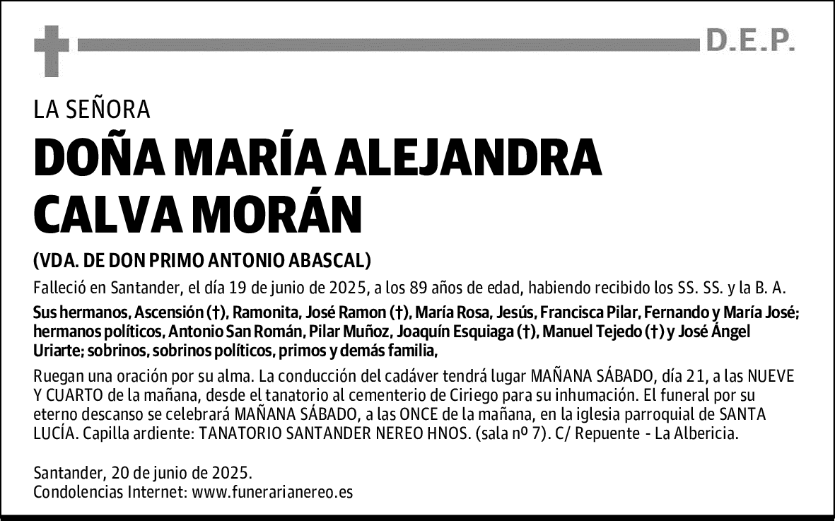 DOÑA MARÍA ALEJANDRA CALVA MORÁN