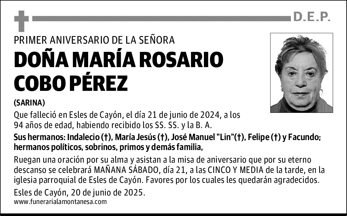 DOÑA MARÍA ROSARIO COBO PÉREZ