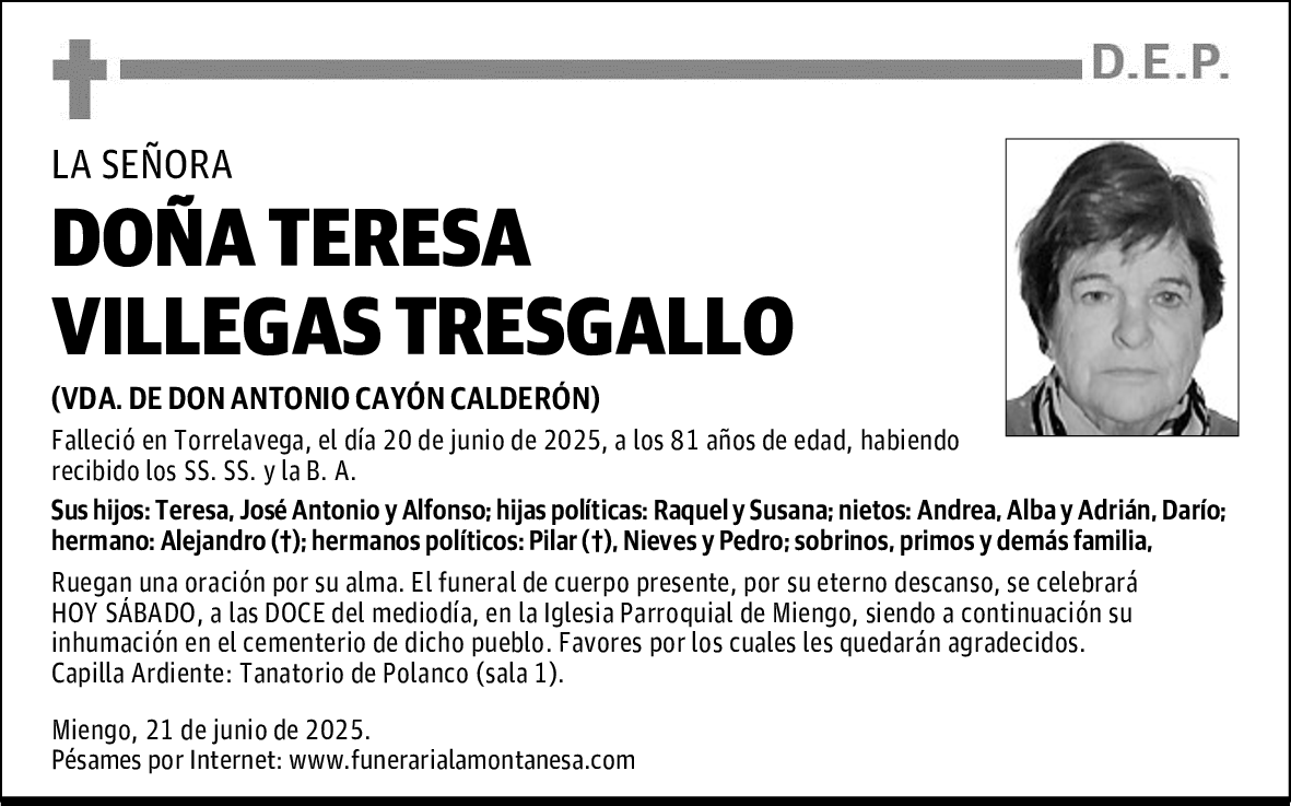 DOÑA TERESA VILLEGAS TRESGALLO