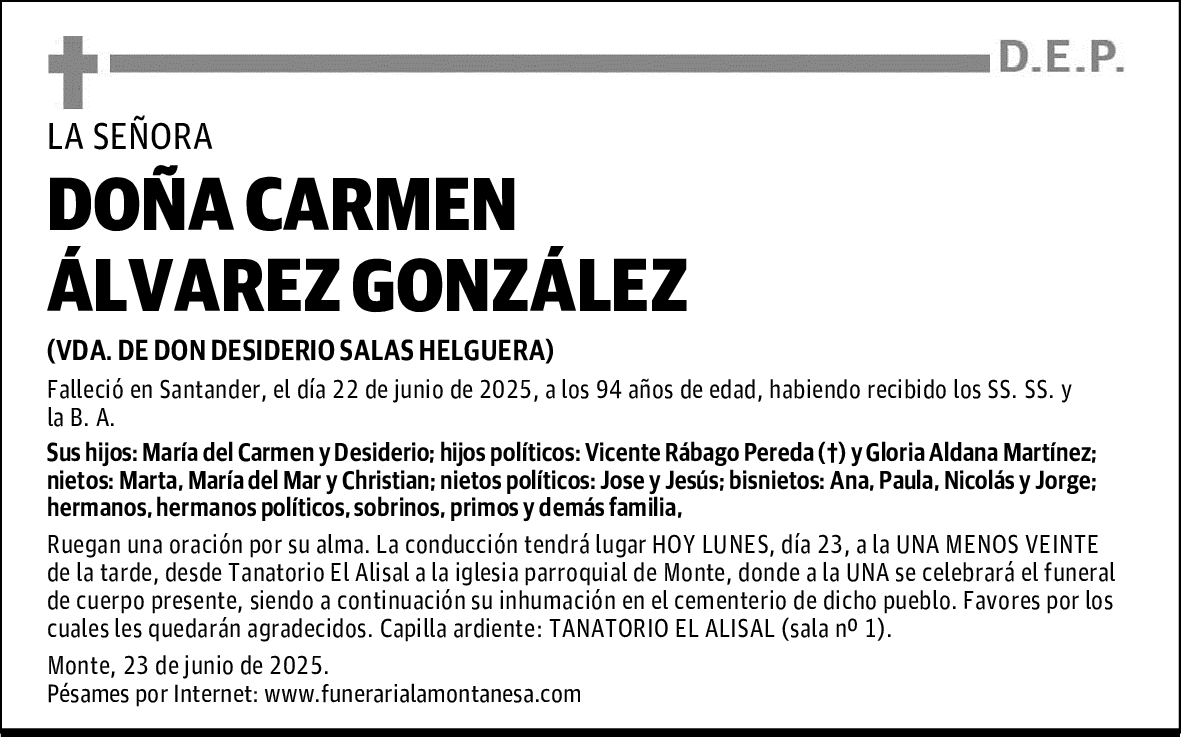 DOÑA CARMEN ÁLVAREZ GONZÁLEZ