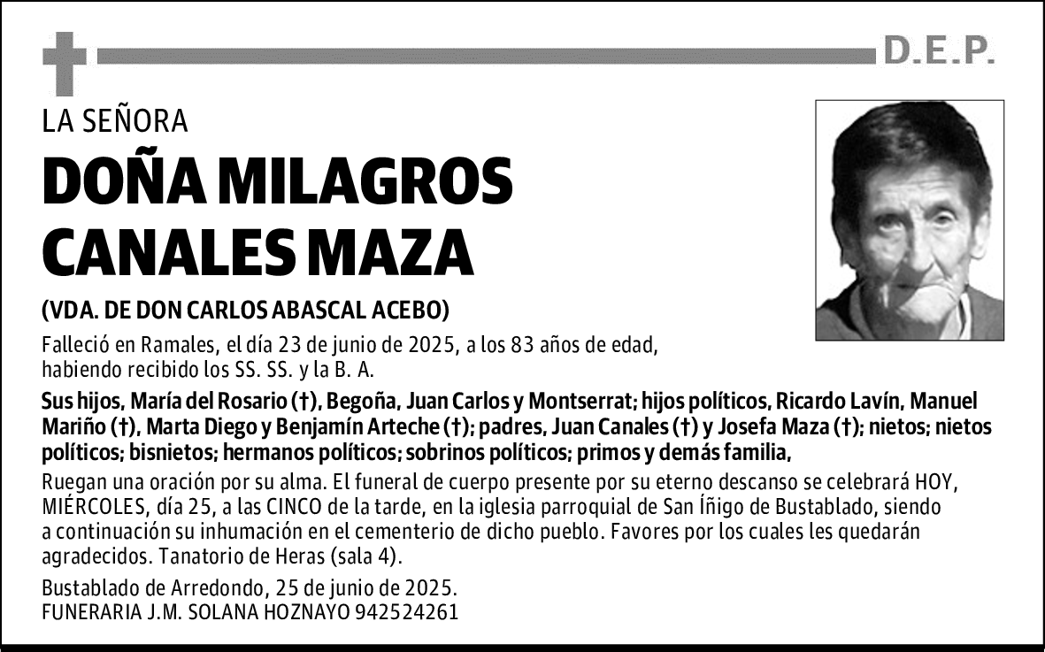 DOÑA MILAGROS CANALES MAZA