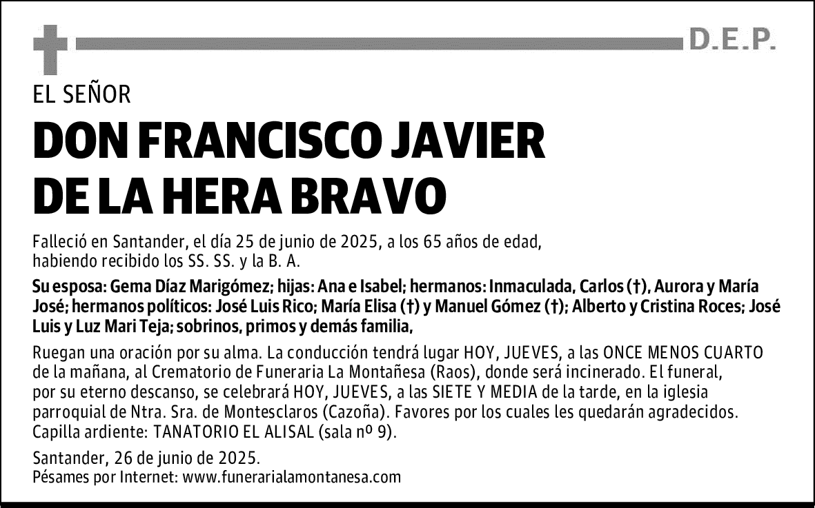 DON FRANCISCO JAVIER DE LA HERA BRAVO