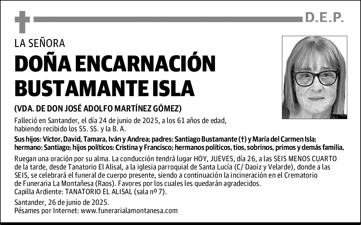 DOÑA ENCARNACIÓN BUSTAMANTE ISLA