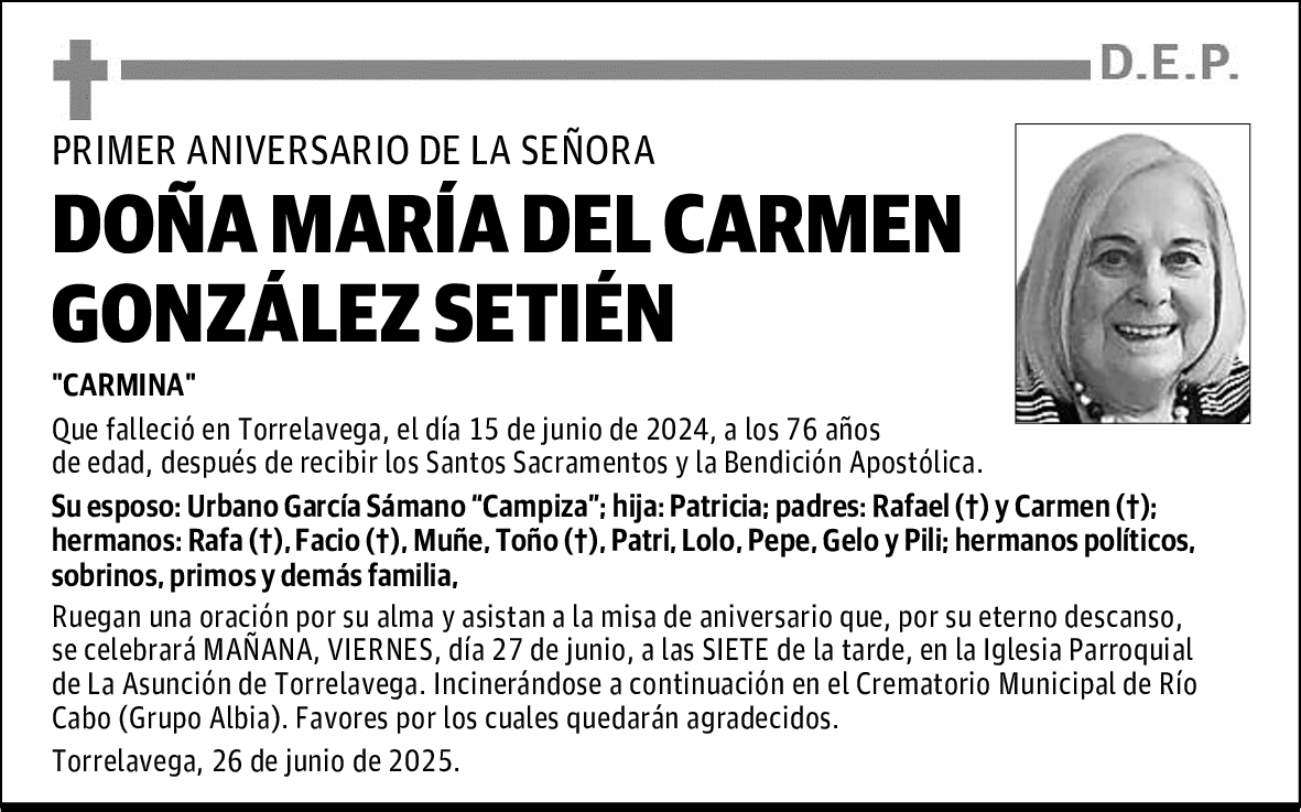 DOÑA MARÍA DEL CARMEN GONZÁLEZ SETIÉN