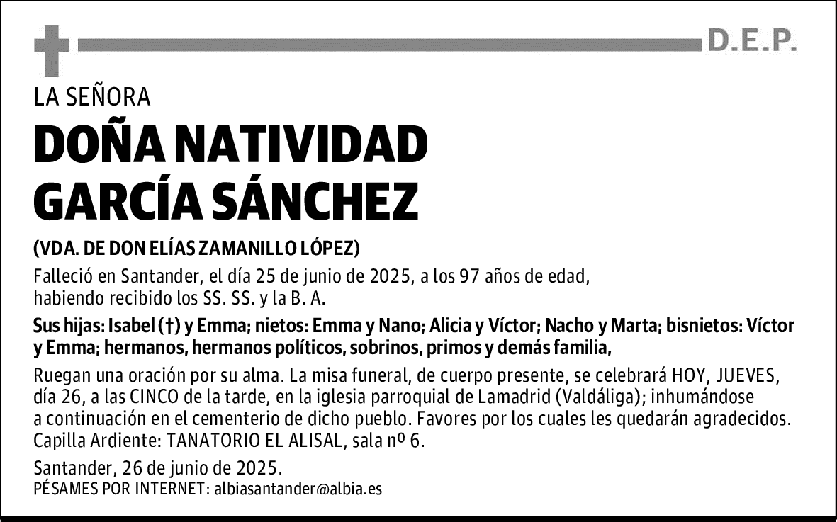 DOÑA NATIVIDAD GARCÍA SÁNCHEZ