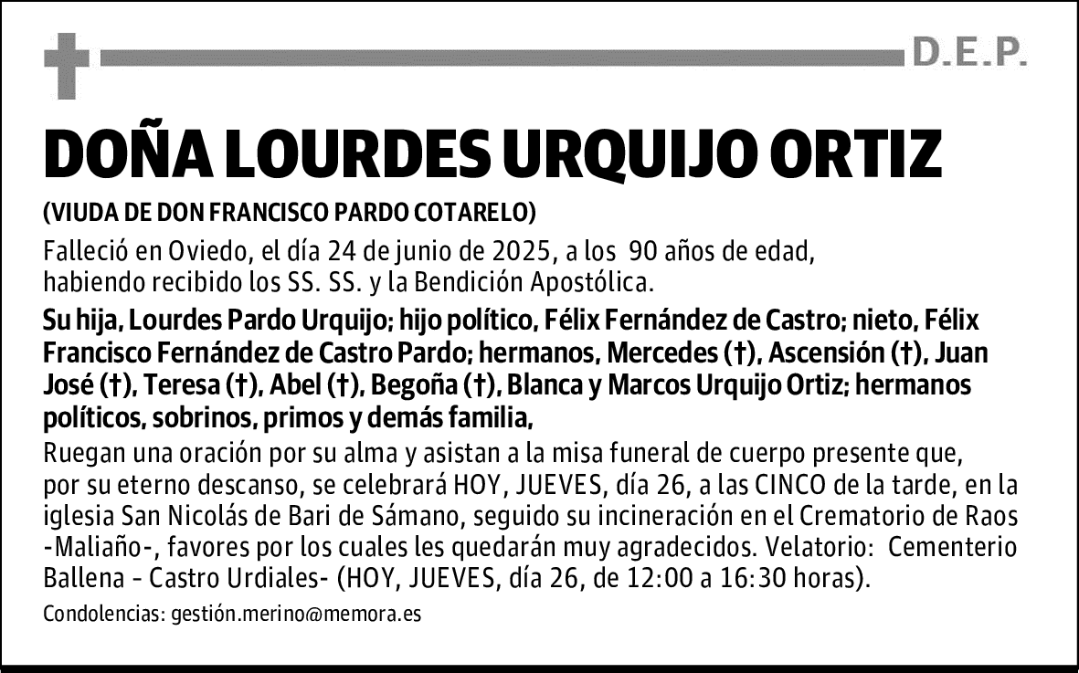 DOÑA LOURDES URQUIJO ORTIZ