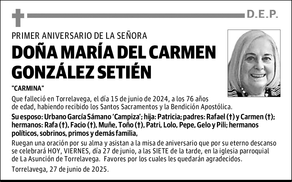 DOÑA MARÍA DEL CARMEN
GONZÁLEZ SETIÉN