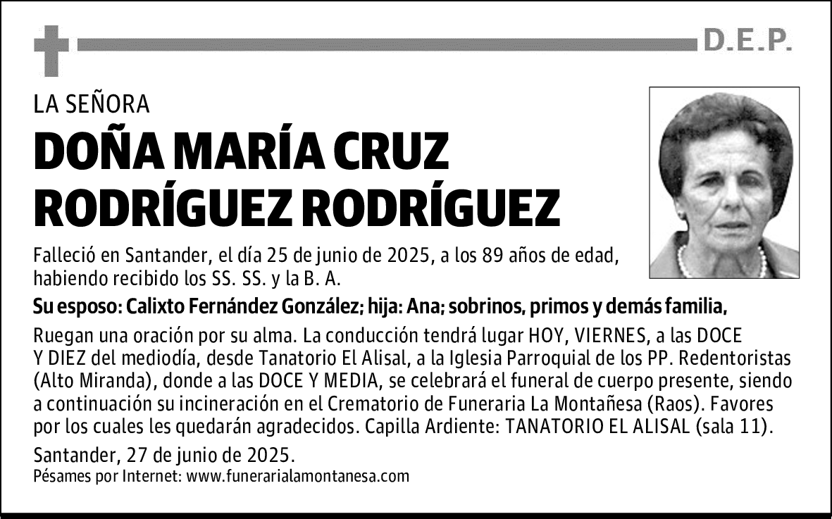 DOÑA MARÍA CRUZ RODRÍGUEZ RODRÍGUEZ