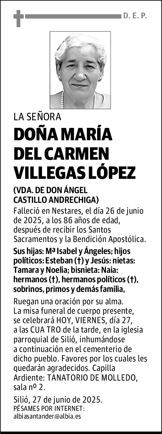 DOÑA MARÍA DEL CARMEN VILLEGAS LÓPEZ