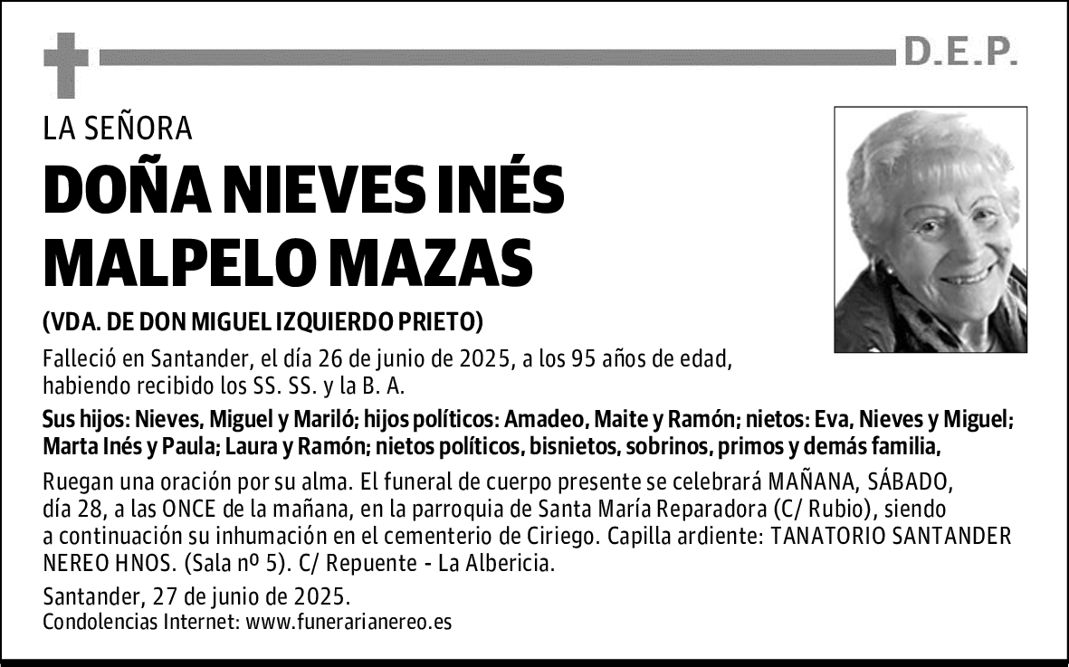 DOÑA NIEVES INÉS MALPELO MAZAS