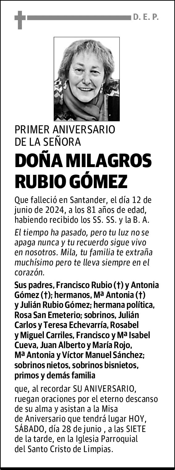 DOÑA MILAGROS RUBIO GÓMEZ