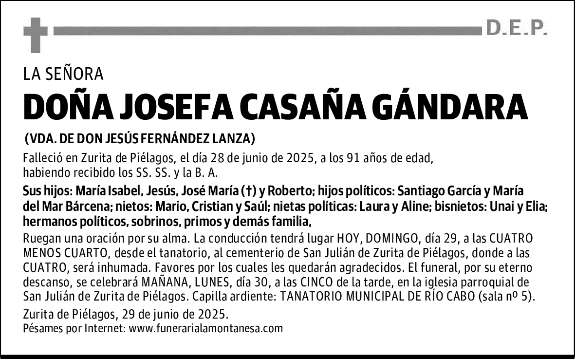 DOÑA JOSEFA CASAÑA GÁNDARA
