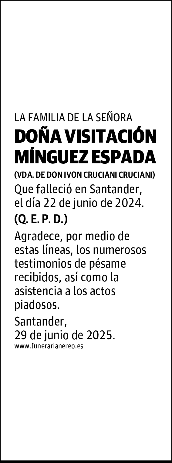 DOÑA VISITACIÓN MÍNGUEZ ESPADA