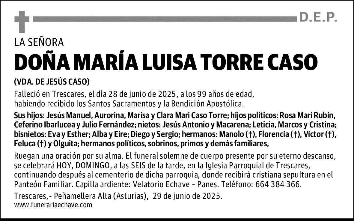 DOÑA. MARÍA LUISA TORRE CASO