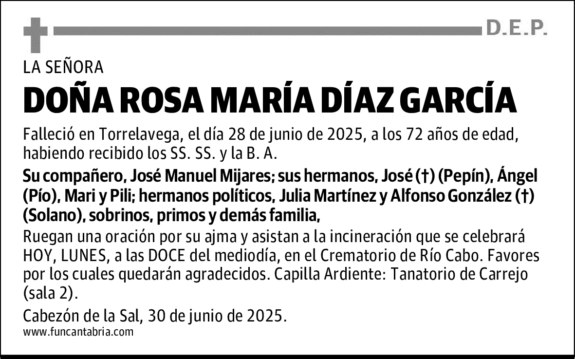 DOÑA ROSA MARÍA DÍAZ GARCÍA