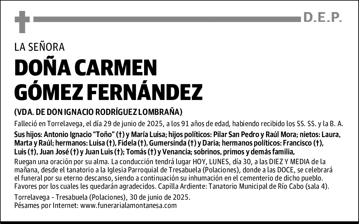 DOÑA CARMEN GÓMEZ FERNÁNDEZ