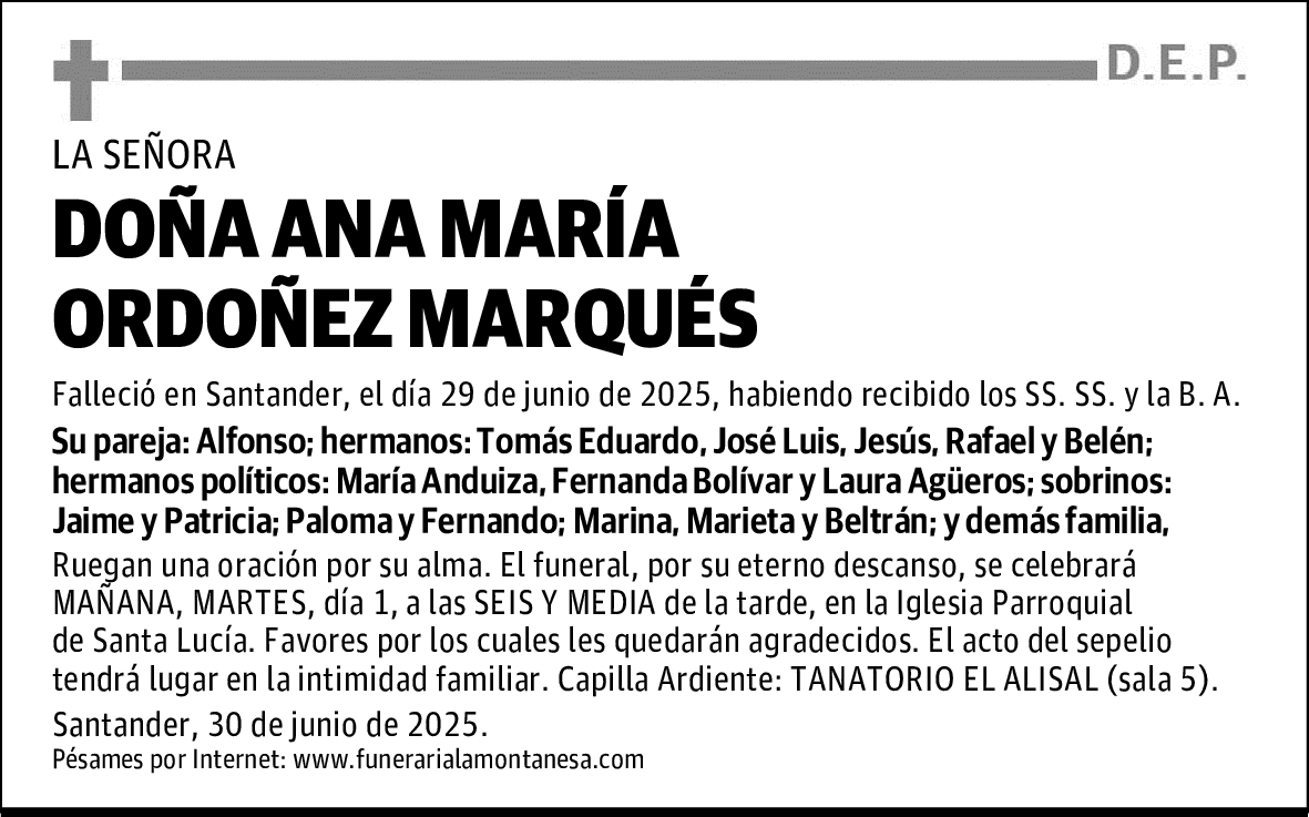 DOÑA ANA MARÍA ORDOÑEZ MARQUÉS
