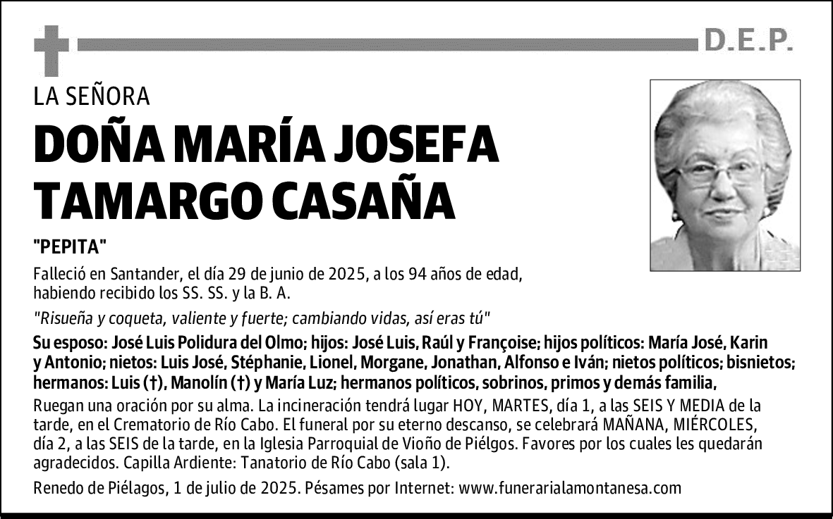 DOÑA MARÍA JOSEFA TAMARGO CASAÑA