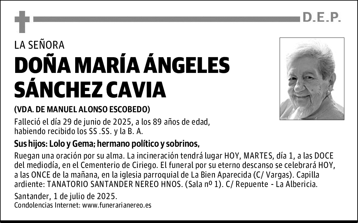 DOÑA MARÍA ÁNGELES SÁNCHEZ CAVIA