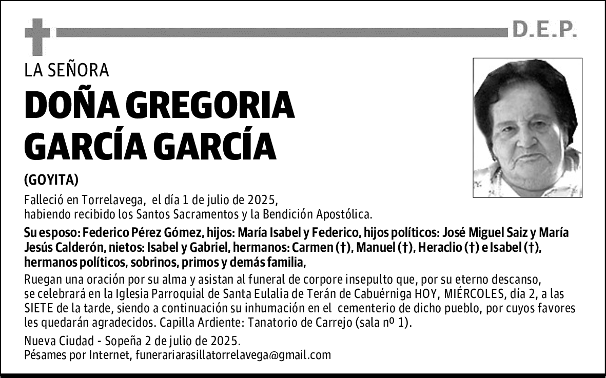 DOÑA GREGORIA GARCÍA GARCÍA