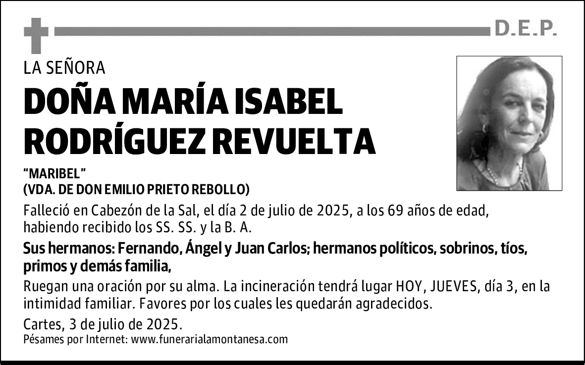 DOÑA MARÍA ISABEL RODRÍGUEZ REVUELTA